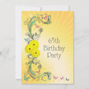 65th Birthday party Invitation with yellow flower