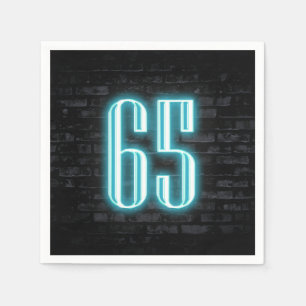 65th Birthday Party Neon Sign on Brick Wall Napkin