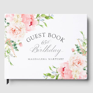 65th Birthday Party Pink Floral Custom Guest Book