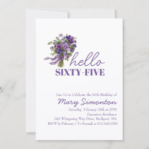 65th Birthday Party Purple Floral Bouquet Invitation