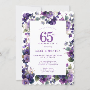 65th Birthday Party Purple Violet Flower Invitation