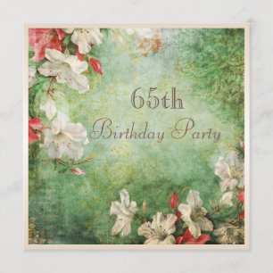 65th Birthday Party Shabby Chic Hibiscus Flowers Invitation