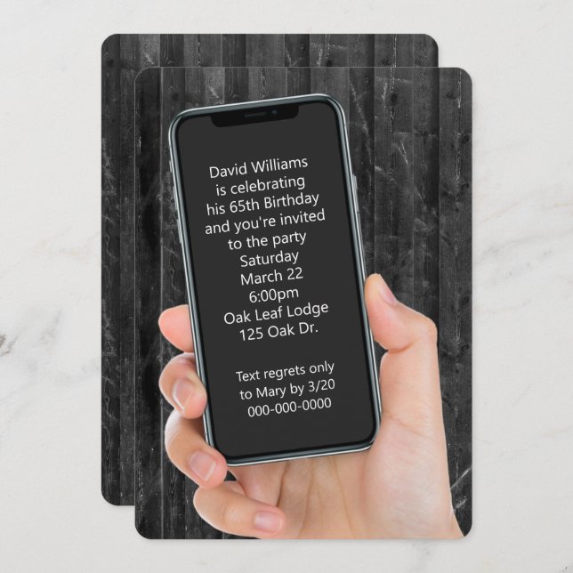 65th Birthday Party Text Message Invitation (Front/Back)