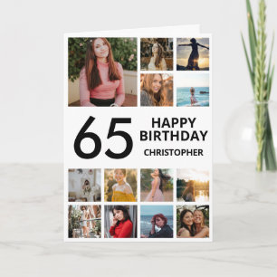 65th Birthday Photo Collage 13 Photos Black White Card