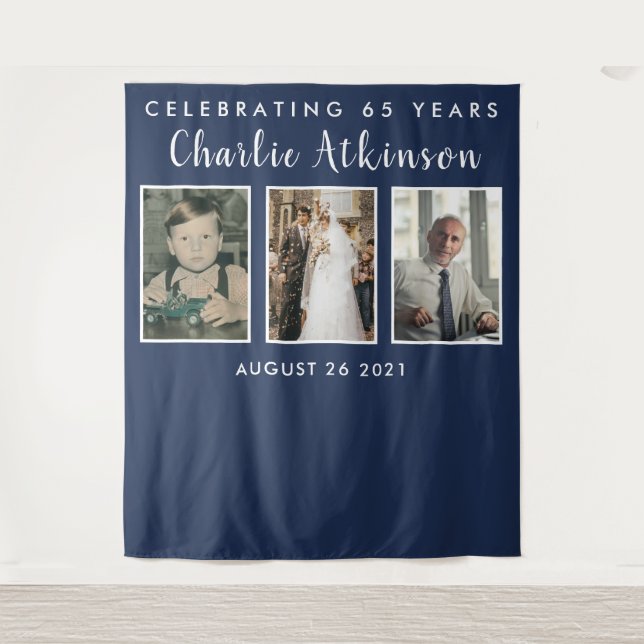 65th birthday photo collage backdrop banner tapestry (Front)