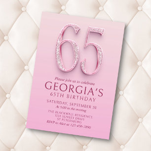 65th Birthday Pink Diamonds Invitation