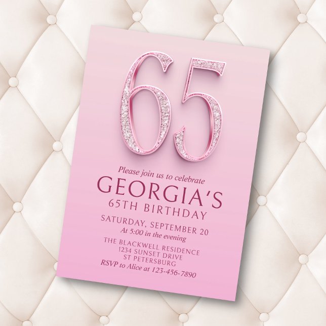 65th Birthday Pink Diamonds Invitation (Creator Uploaded)