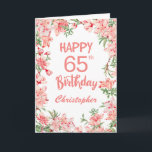 65th Birthday Pink Peach Peonies Watercolor Floral Card<br><div class="desc">65th Birthday Pink Peach Peonies Watercolor Floral Birthday Card. For further customisation,  please click the "Customise it" button and use our design tool to modify this template.</div>