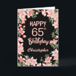 65th Birthday Pink Peach Watercolor Floral Black Card<br><div class="desc">65th Birthday Pink Peach Watercolor Floral Black Birthday Card. For further customisation,  please click the "Customise it" button and use our design tool to modify this template.</div>
