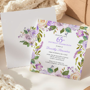 65th Birthday Pretty Purple Floral Invitation