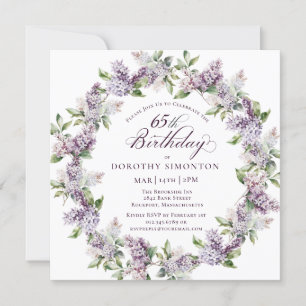 65th Birthday Purple Lilac Spring Flower Square Invitation