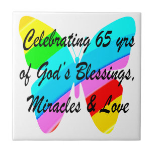 65TH BIRTHDAY RAIN BUTTERFLY DESIGN TILE