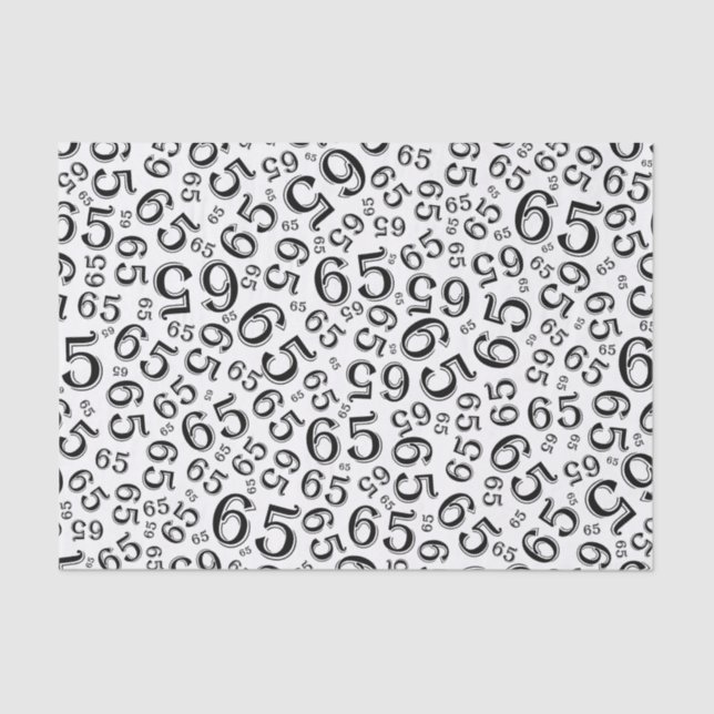 65th Birthday Random Number Pattern Black/White Tissue Paper (Front)