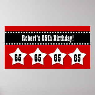 65th Birthday Red Black White Stars Banner V65S Poster