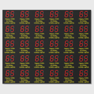 65th Birthday: Red Digital Clock Style "65" + Name Wrapping Paper