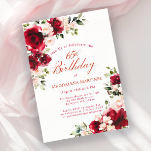 65th Birthday Red Rose Pink Peony Floral Invitation