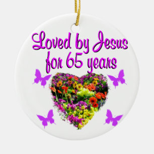 65TH BIRTHDAY RELIGIOUS CERAMIC TREE DECORATION