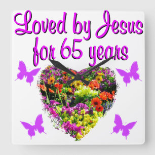 65TH BIRTHDAY RELIGIOUS SQUARE WALL CLOCK