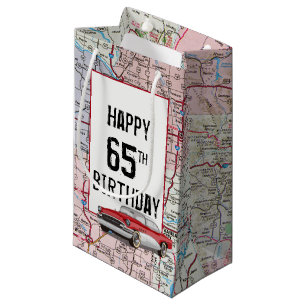 65th Birthday Retro Buick On Map Small Gift Bag
