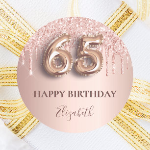 65th birthday rose gold pink drips classic round sticker