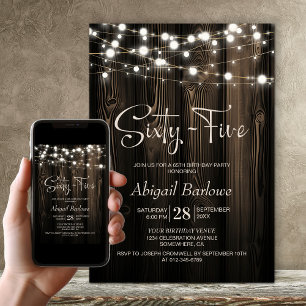 65th Birthday Rustic Wood Party Invitation