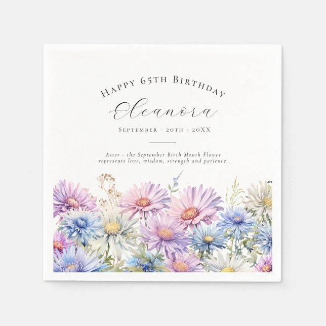 65th Birthday September Birth Flower Custom Napkin (Front)