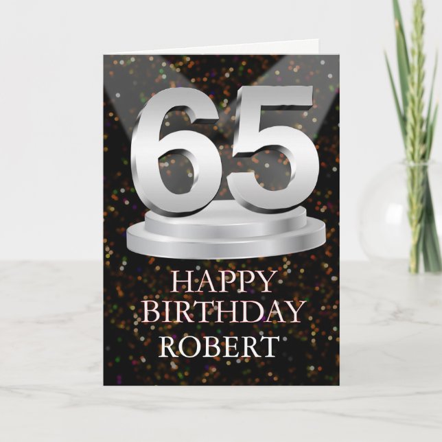 65th Birthday Spotlights Add A Name Card (Front)