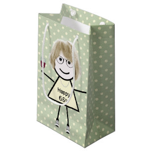 65th Birthday Stick Girl On Polka Dots Small Gift Bag