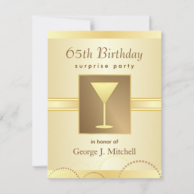 65th Birthday Surprise Party Invitations - Gold (Front)