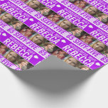 65th birthday three photos purple wonderful wife wrapping paper<br><div class="desc">Graphic purple,  and white with a little white heart wonderful wife birthday wrapping paper. Bright graphic birthday wrap with three placeholders for your own photos and to customise with your own name,  age,  and inside message. A matching birthday card is also available. Unique design by Sarah Trett for www.mylittleeden.com</div>