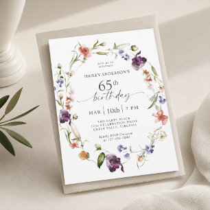 65th Birthday Wildflowers Feminine Floral  Invitation