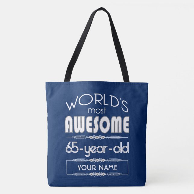 65th Birthday Worlds Best Fabulous Dark Blue Tote Bag (Front)