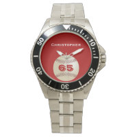 65th Birthday Wrist Watch, Personalised, Baseball