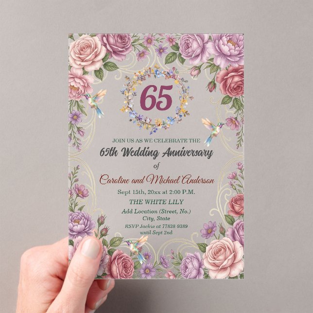 65th Blue Sapphire Wedding Anniversary  Acrylic Invitations (Insitu (Handheld))