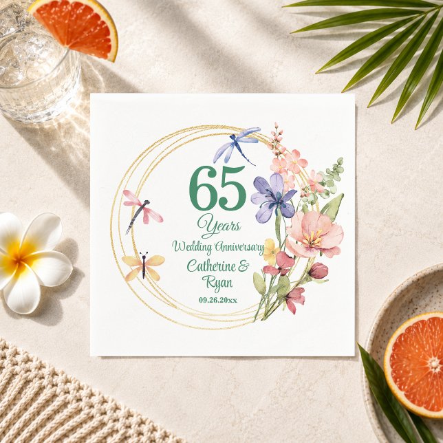 65th Blue Sapphire Wedding Anniversary Gold Frame  Napkin (Creator Uploaded)