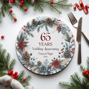 65th Blue Sapphire Wedding Anniversary Winter Paper Plate