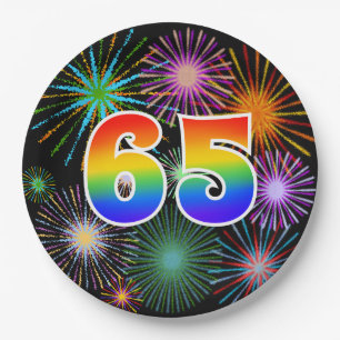 65th Event - Fun, Colourful, Bold, Rainbow 65 Paper Plate