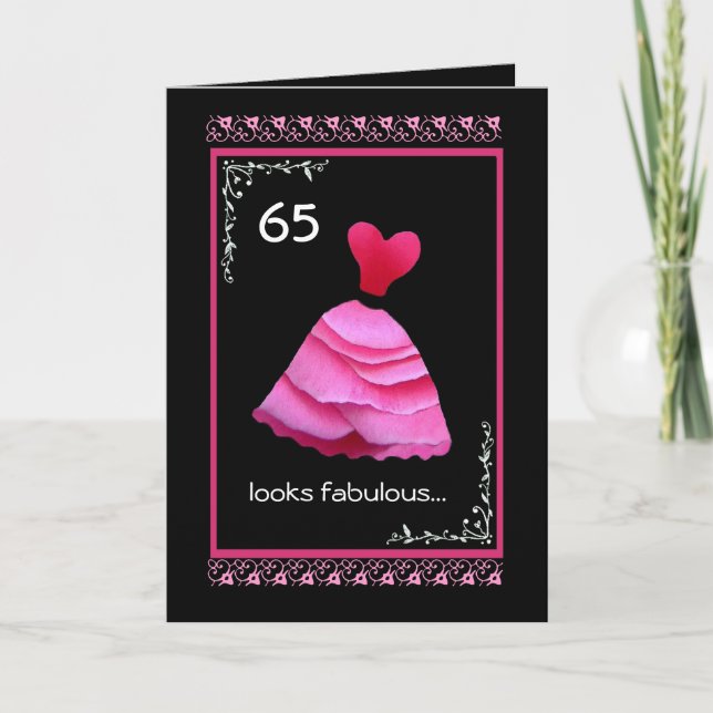 65th Fabulous Birthday with Pink Dress Card (Front)