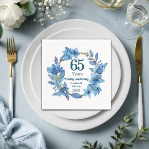 65th Floral Blue Sapphire Wedding Anniversary  Napkin