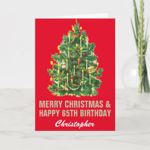 65th Happy Birthday and Merry Christmas Red & Gold Card