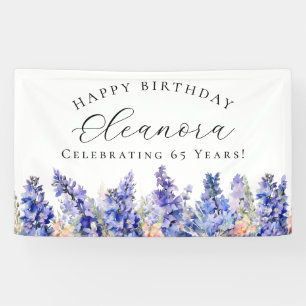 65th Happy Birthday Banner Blue July Birth Flower