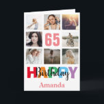 65th Happy Birthday Photo Collage Modern Pink Card<br><div class="desc">65th Happy Birthday Photo Collage Modern Pink Card with personalised name. For further customisation,  please click the "Customise it" button and use our design tool to modify this template.</div>