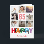 65th Happy Birthday Photo Collage Modern Pink Card<br><div class="desc">65th Happy Birthday Photo Collage Modern Pink Card with personalised name. For further customisation,  please click the "Customise it" button and use our design tool to modify this template.</div>