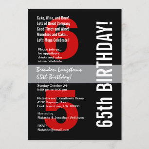 65th Modern Birthday Black White Red Template A08A