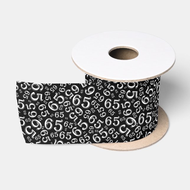 65th Modern Random Number Pattern Black/White Satin Ribbon (Spool)