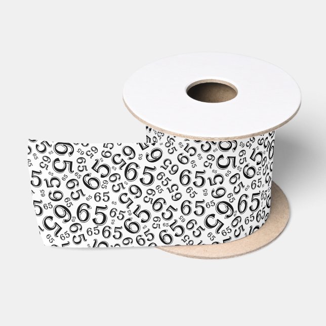 65th Modern Random Number Pattern Black/White Satin Ribbon (Spool)