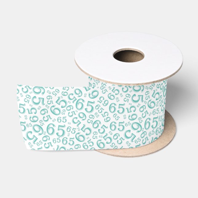 65th Modern Random Number Pattern Teal/White Satin Ribbon (Spool)