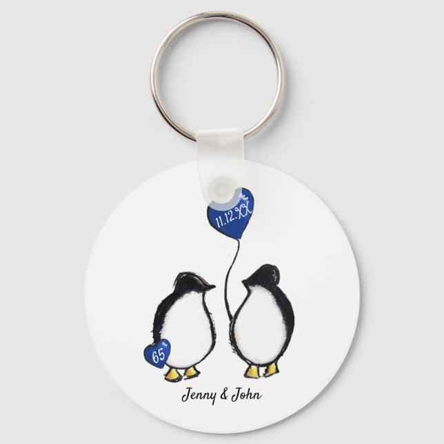 65th sapphire wedding anniversary penguin gift key ring (Front)