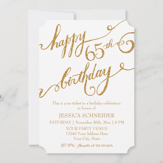 65th, Sixtyfifth Birthday Party Ticket Celebration Invitation (Front)