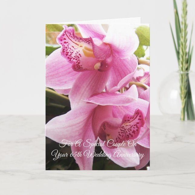 65th Wedding Anniversary Card Pink Orchids (Front)